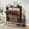 PDTEND Rustic Brown Freestanding Shoe Cabinet with 2 Flip Drawers and Metal Legs, 31.5''W x 8.5''D x 39.5''H - 3 of 4