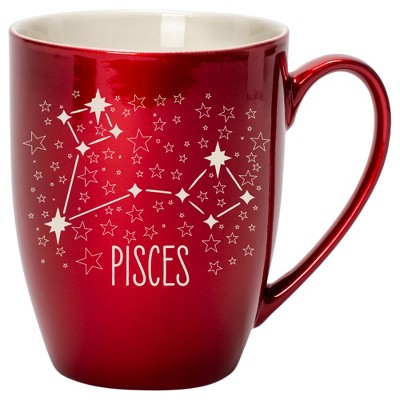 100 North Zodiac 10 Ounce Cardinal Red Metallic Finish, Comfortably Fits Your Hands, New Bone China Coffee Tea Cup Mug, Pisces