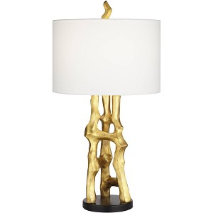 Possini Euro Design Organic Sculpture 29" Tall Modern Glam Luxury End Table Lamp Gold Finish Single White Shade Living Room Bedroom Bedside Nightstand - 1 of 4