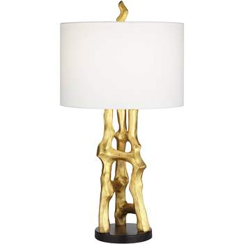 Possini Euro Design Organic Sculpture 29" Tall Modern Glam Luxury End Table Lamp Gold Finish Single White Shade Living Room Bedroom Bedside Nightstand