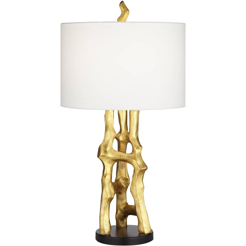 Possini Euro Design Organic Sculpture 29" Tall Modern Glam Luxury End Table Lamp Gold Finish Single White Shade Living Room Bedroom Bedside Nightstand, 1 of 11