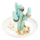Okuna Outpost Cactus Ring Holder For Jewelry, Organizer Dish for Women, Wedding Decor, Birthday Gift, Earrings, Necklace, Bracelet (Teal, 5x4 in)