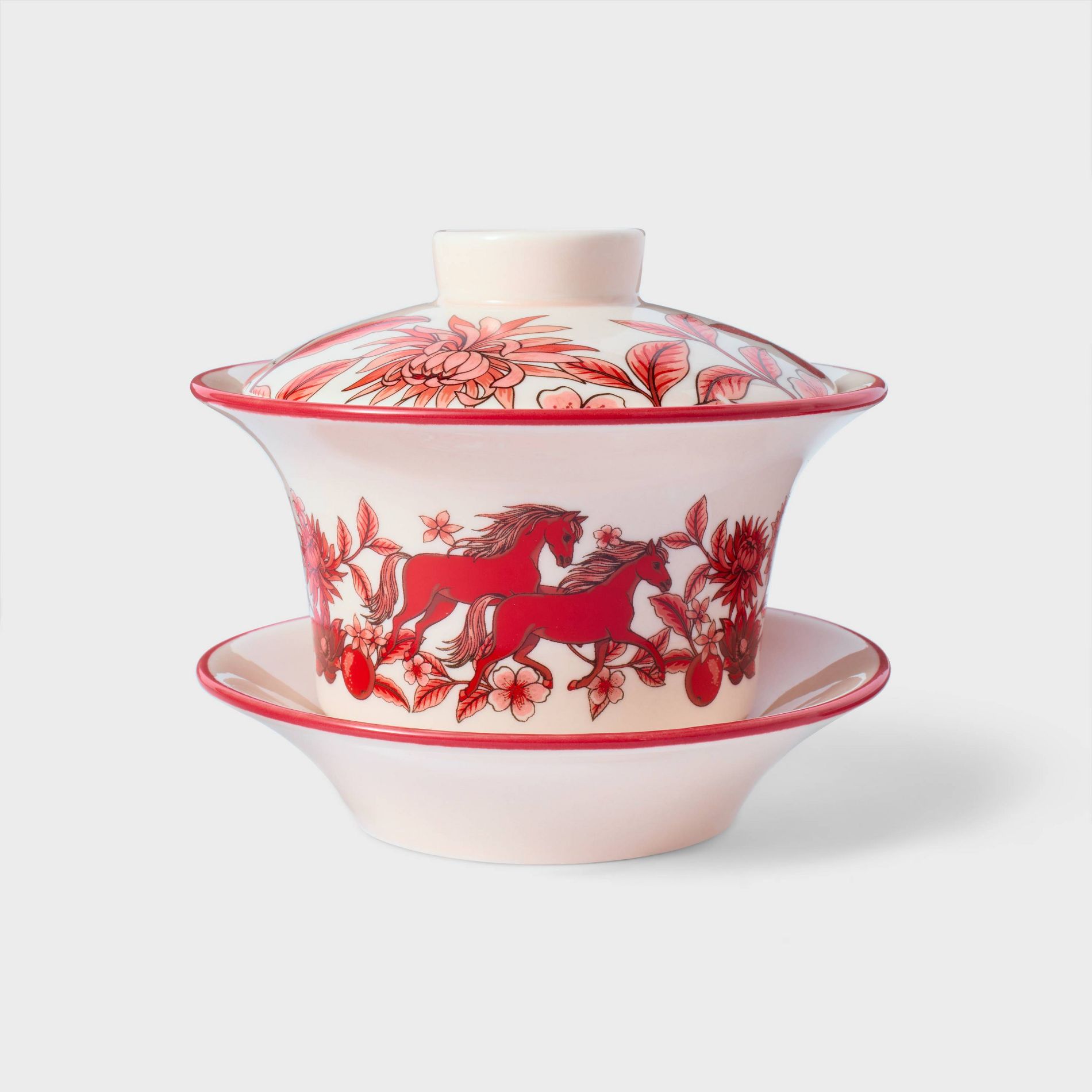 Lunar New Year 4.41 fl oz Stoneware Ceramic Tea Cup Off-White/Red