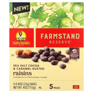Sun-Maid, Farmstand Reserve, Raisins, Sea Salt Cocoa & Caramel Dusted, 5 Packs, 0.8 oz - 1 of 4