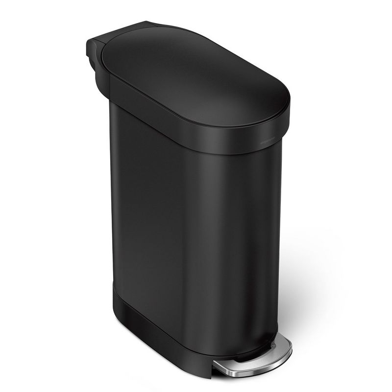 simplehuman 45L Slim Step Kitchen Trash Can, Matte Black Stainless Steel, 1 of 7