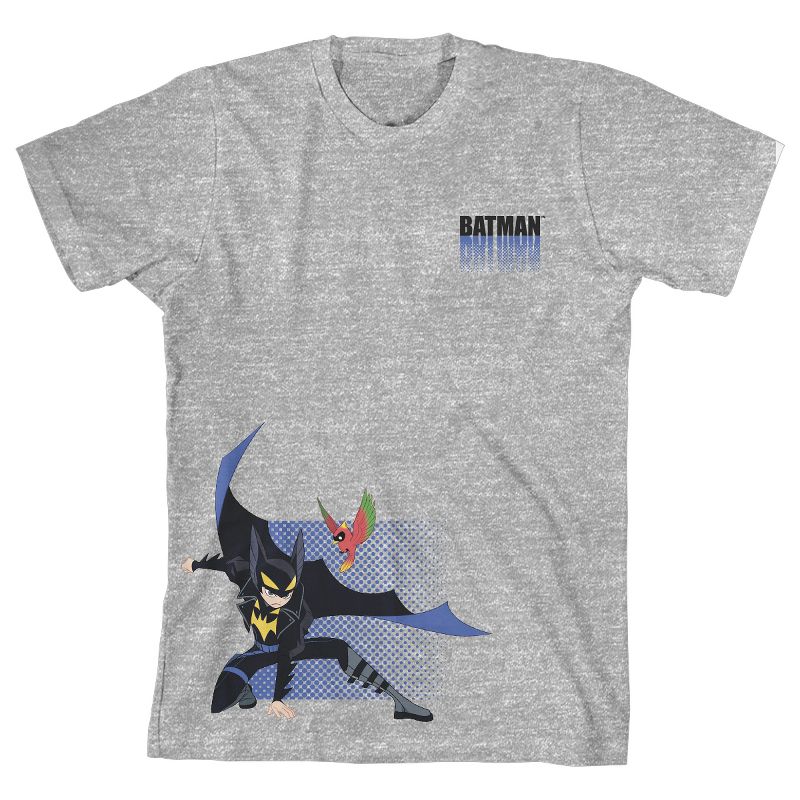 DC Comic Book Batman Corner Placement Youth Boys Heather Grey Graphic Tee Shirt, 1 of 3