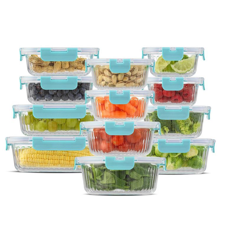 JoyJolt 24 Piece Fluted Glass Food Storage Containers with Leakproof Lids Set - Blue, 5 of 8