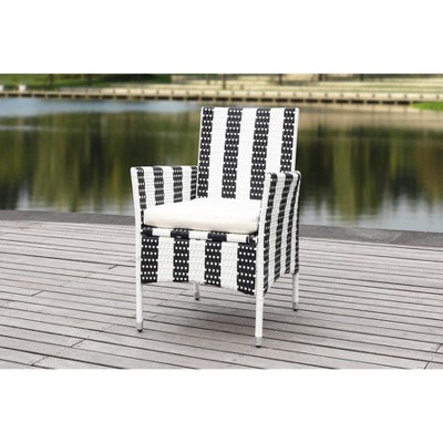 Black and White PE Rattan Arm Chairs with Cushions, Set of 2