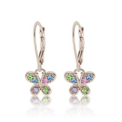 Chanteur Hypoallergenic Kids Jewelry Accessories Butterfly CZ Stud Earring White Gold Palladium Plating leverback is made from 925 Sterling silver