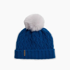 Turtle Fur Yak Wool Mara Pom Beanie - Women's Cuffed Soft Breathable Cold Weather Winter Hat, Blue - 1 of 4