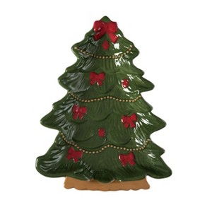 Transpac Dolomite Bow Tree Platter - Festive Ceramic Serving Platter for Christmas Celebrations and Gift Giving - 1 of 1
