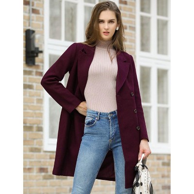 INSPIRE CHIC Women's Double Breasted Notched Lapel Winter Long Coat Purplish X-Small — фото 2