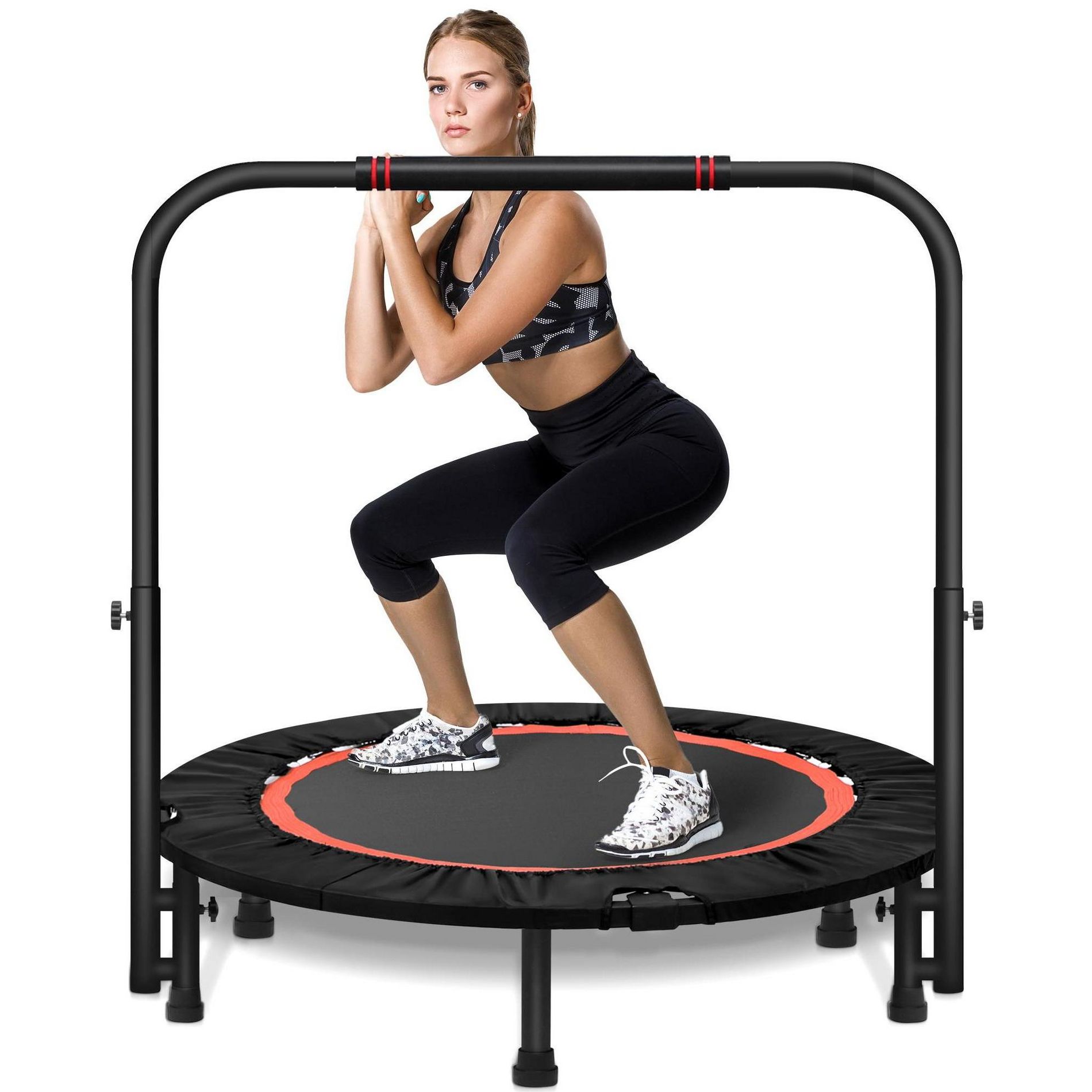 SUGIFT 40" Fitness Mini Trampoline, Exercise Rebounder with Adjustable Handle Max Load 450lbs