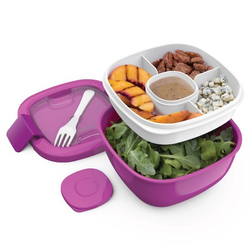 Bentgo Salad Stackable Lunch Container with Large 54oz Bowl, 4-Compartment  Tray & Built-In Fork - Purple