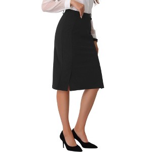 INSPIRE CHIC Women's Bodycon High Waist Side Slit Office Work Midi Pencil Skirt - 1 of 4