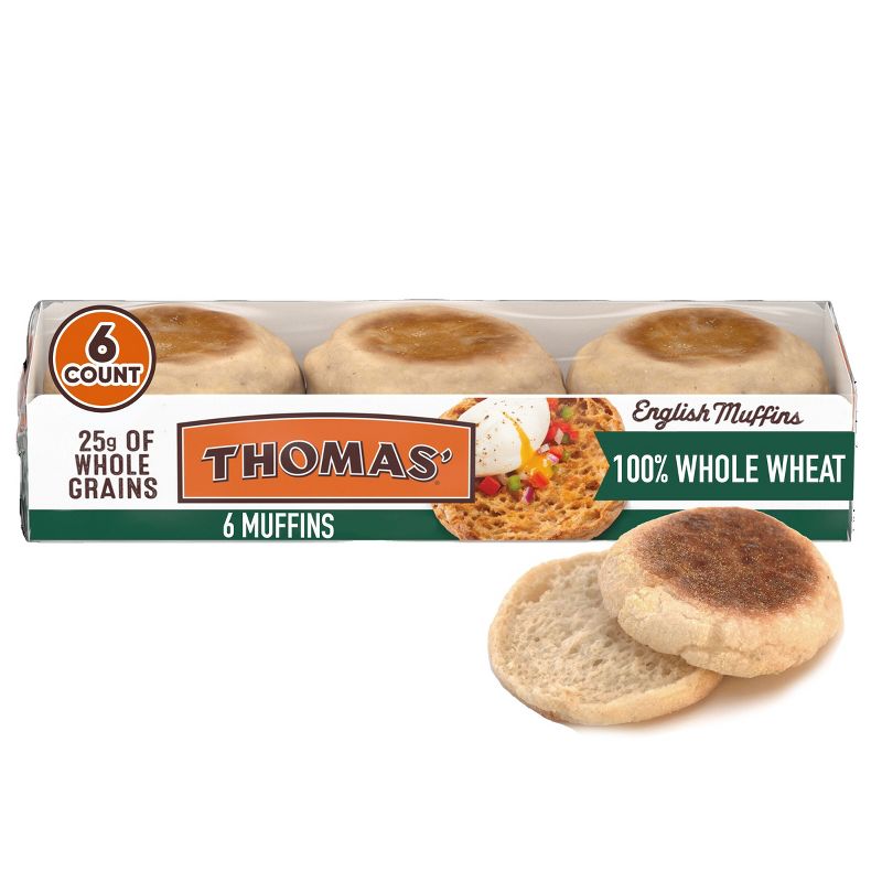 Thomas&#39; Whole Wheat English Muffins - 12oz/6ct, 1 of 9