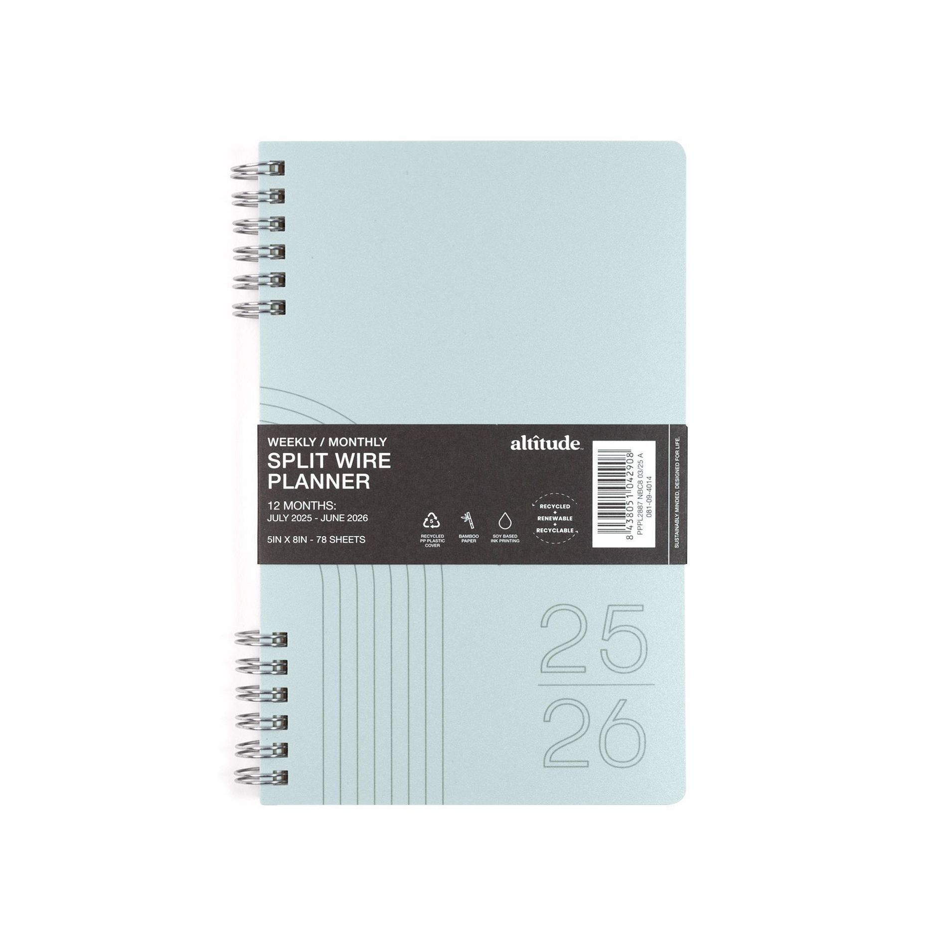 Altitude Supplies 5"x8" Weekly and Monthly Planner, July 2025 to June 2026, Seafoam Blue Arch