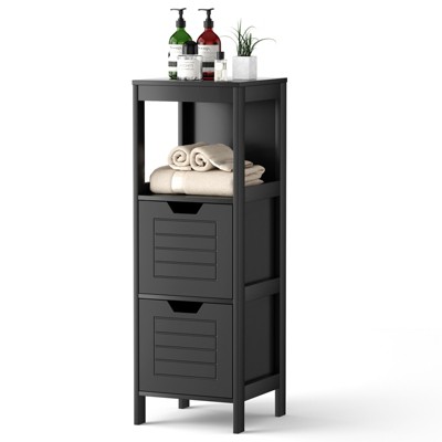 Tangkula Wooden Floor Cabinet Multifunctional Bathroom Storage Cabinet Side Organizer w/Drawer Brown/Gray/Black