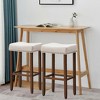 Costway Set of 2 Nailhead Saddle Bar Stools 29.5'' Height w/ Fabric Seat & Wood Legs GrayBeige - 2 of 4