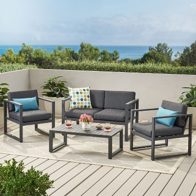 CAVINAS Balcony Furniture Set with Coffee Table, Aluminum Outdoor Sofa Set, Modern Patio Conversation Sets for Backyard, Dark Gray