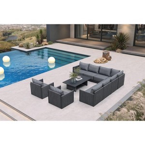 PURPLE LEAF Patio Furniture Set  Outdoor Conversation Sets PP Rope Patio Sofa with Cushions and Table Weaving  Seating Furniture Gray - 1 of 4