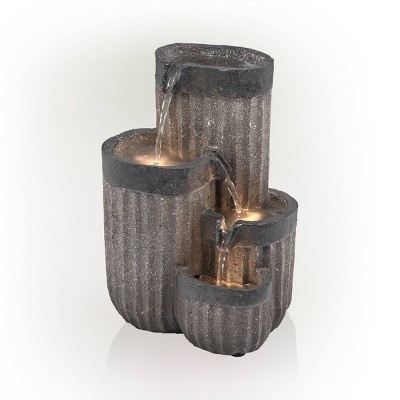 Gray Polystone Multi-Tier Tabletop Fountain with LED Lights