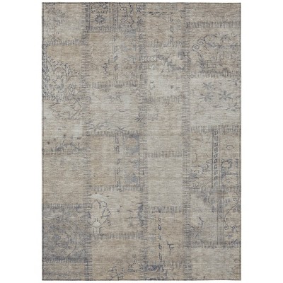 Beige Taupe And Brown Patchwork Washable Indoor Outdoor Area Rug