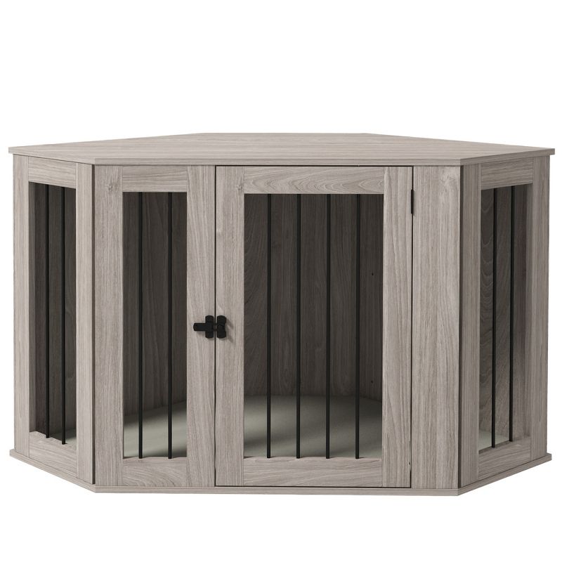 PawHut Conner Dog Crate Furniture, End Table Dog Kennel Furniture with Cushion, Pet Crate for Dog Indoor Use, Walnut Brown, 4 of 9