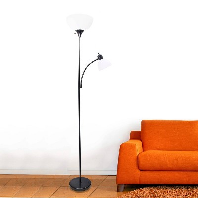 Adjustable Dual-Light Torchiere Floor Lamp in Sleek Black