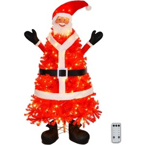 VINGLI 6ft Pre Lit Santa Claus Style Christmas Tree, Red Christmas Tree w/ 250 LED Lights & 900 Tips - 1 of 4