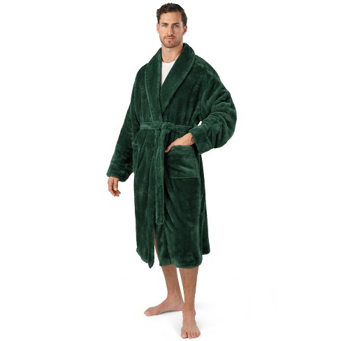 Pavilia Mens Soft Robe Plush Fluffy Fleece Bathrobe Men Long Faux Shearling Shaggy Spa With Shawl Collar green Small medium Target