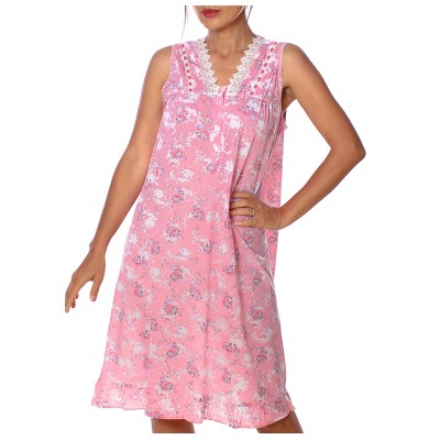 YafeMarte Women’s Sleeveless Cotton Blend Nightgown with Lace Trim V-Neck and Floral Design