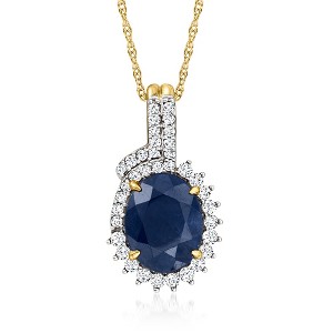 Ross-Simons 3.30 Carat Sapphire and .29 ct. t.w. Diamond Pendant in 14kt Yellow Gold Size 0.75 - 1 of 4