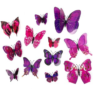Wrapables 3D Double Wings Butterfly Decorative Wall Decor Stickers, Decals for Bedroom (24 pcs) - 1 of 4