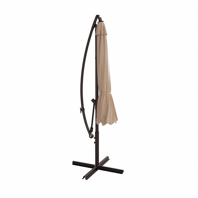 10 Ft Beige Polyester Cantilever Patio Umbrella with Steel Pole