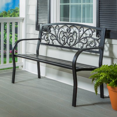 Evergreen Black Metal Scrollwork Garden Bench