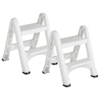 Rubbermaid FG420903WHT EZ Step 2 Step Folding Plastic Ladder Step Stool with Skid Resistant Foot Pads, White (2 Pack)