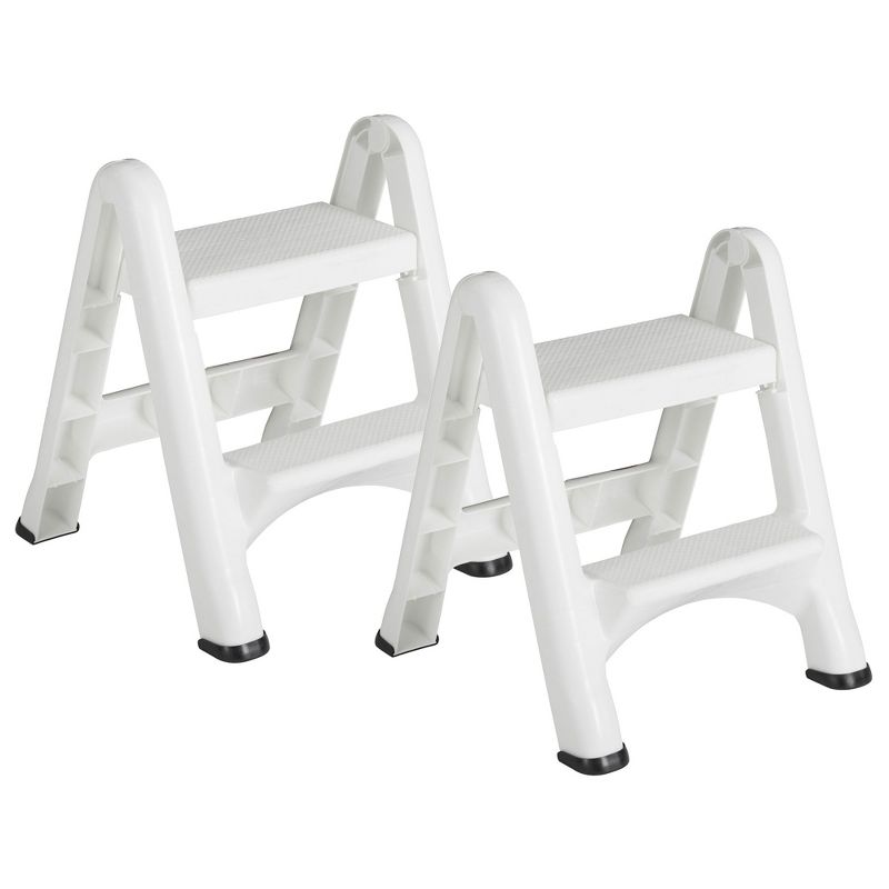 Rubbermaid FG420903WHT EZ Step 2 Step Folding Plastic Ladder Step Stool with Skid Resistant Foot Pads, White (2 Pack), 1 of 7