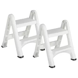 Rubbermaid FG420903WHT EZ Step 2 Step Folding Plastic Ladder Step Stool with Skid Resistant Foot Pads, White (2 Pack)