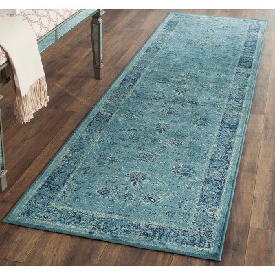 Turquoise and Multicolor Hand-Knotted Wool Runner Rug