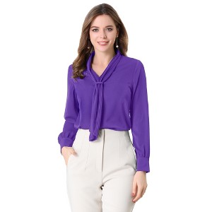 INSPIRE CHIC Women's Long Sleeve Pleated Tie Neck Office Blouses - 1 of 4