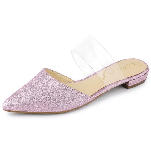 allegra k women's glitter clear ankle strap flat mules shoes