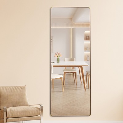Glasflength Full Length Mirrors Floor Standing Wall Mirror, Bedroom Foyer, Clothing Store, Wall Mounted Mirror, Square Light Brown, 23.2"*0.57"*65"