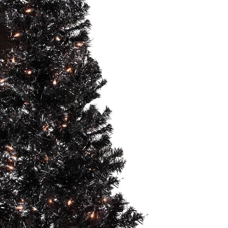 Northlight 6' Pre-Lit Black Artificial Tinsel Christmas Tree, Clear Lights, 3 of 8