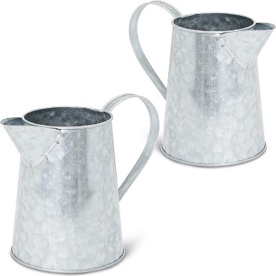 2 Pack Galvanized Metal Jug with Handle for Holding Artificial Flowers, Plants and Home Decor