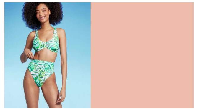 Women's High Waist High Leg Extra Cheeky Bikini Bottom - Shade & Shore™ Green Leaf Print , 2 of 7, play video