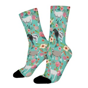 Goats Vintage Floral Turquoise Women Printed Crew Socks Funny Funky Socks Soft Polyester Novelty Gifts for Artists Men - 1 of 1