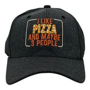I Like Pizza and Maybe 3 People Hat Funny Sarcastic Food Graphic Novelty Cap - Crazy Dog Hat For Foodies Black Standard - 1 of 4