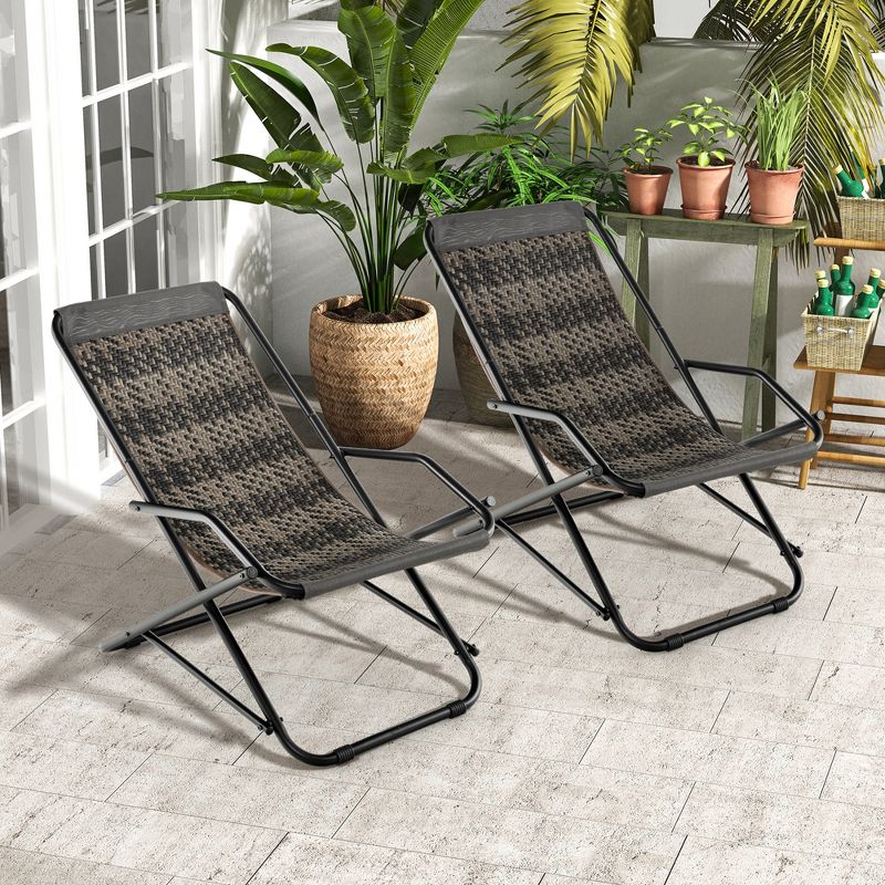 Costway Patio Folding Rattan Sling Chair Rocking Lounge Chaise Armrest Garden Portable, 2 of 9