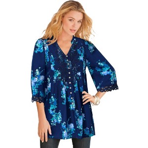 Roaman's Women's Plus Size Juliet Lace Big Shirt - 1 of 4